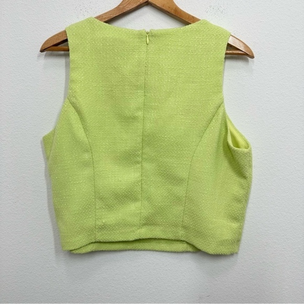 Taylor Light Lime Green Tweed Square Neck Cropped Top Women's Size 12 Brunch - Picture 4 of 4